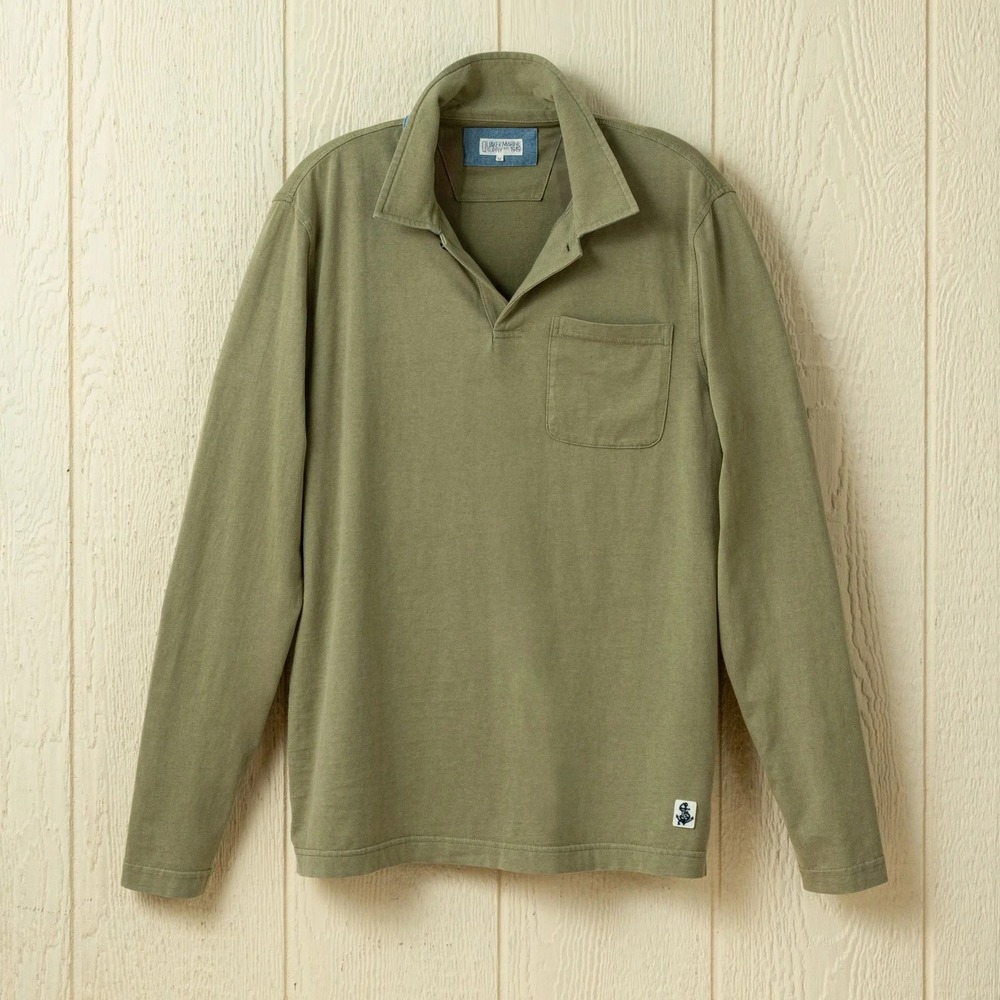 Quaker Marine Supply Long Sleeve Salt Washed Polo in Sage Green Cotton Size XXL